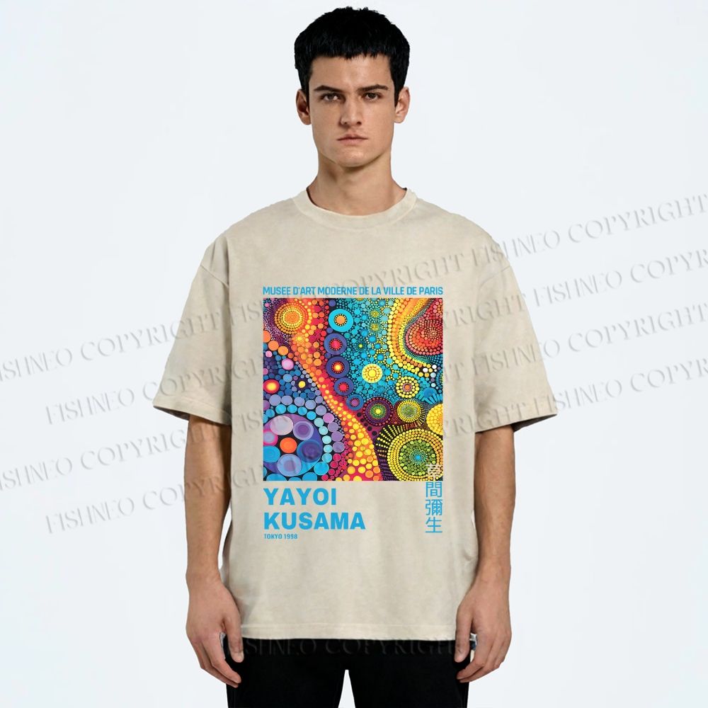 Unisex Yayoi Kusama Multicolor Graffiti Printed Washed Tee