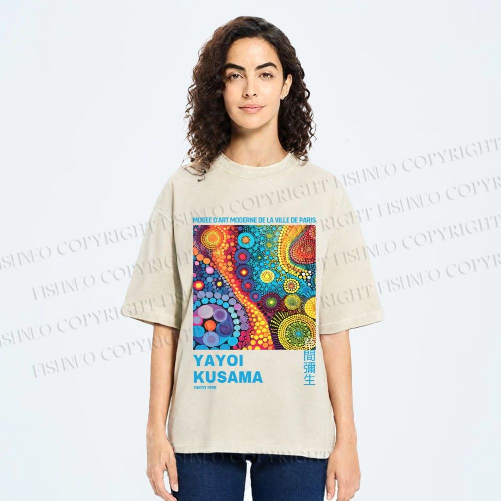 Unisex Yayoi Kusama Multicolor Graffiti Printed Washed Tee