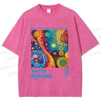 Unisex Yayoi Kusama Multicolor Graffiti Printed Washed Tee