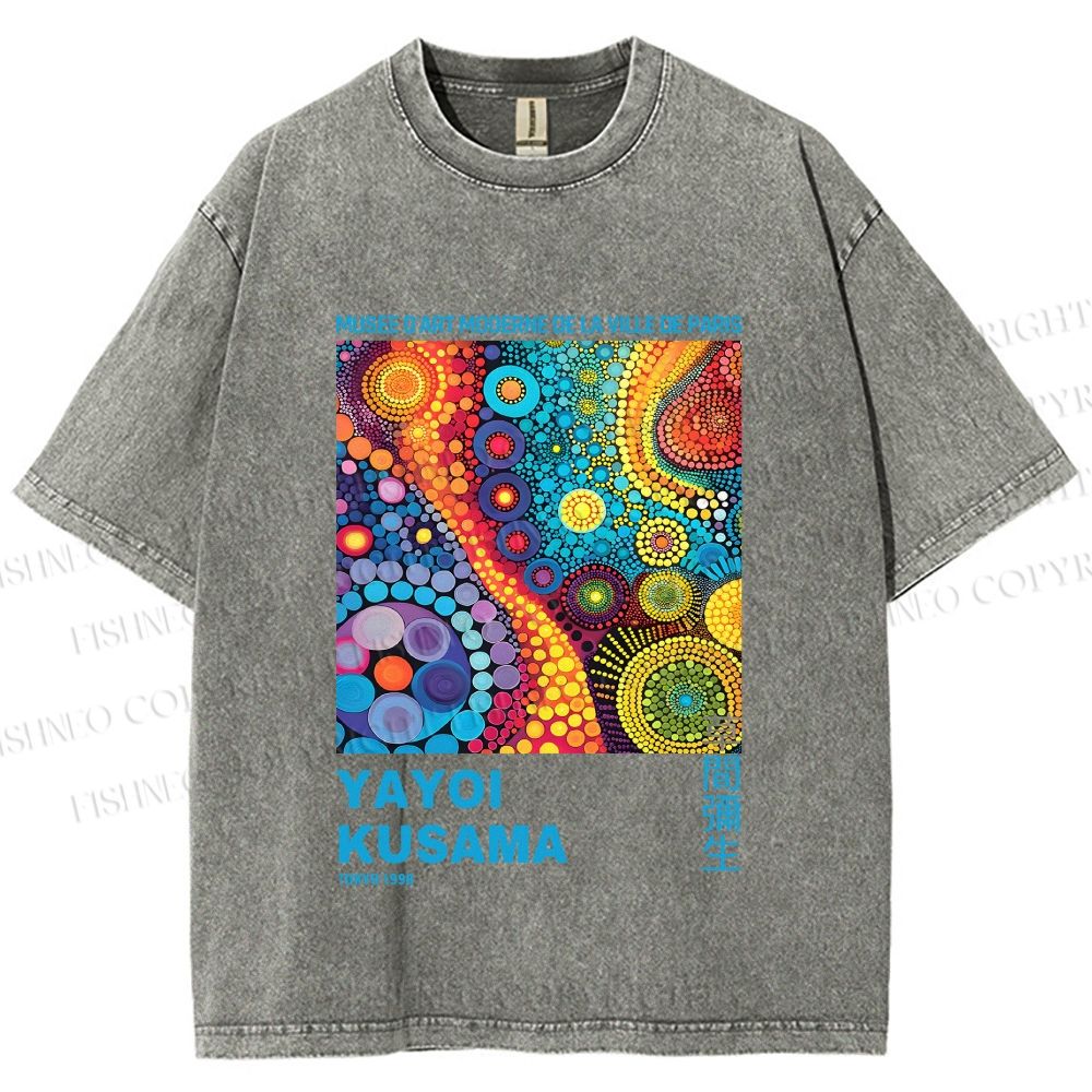 Unisex Yayoi Kusama Multicolor Graffiti Printed Washed Tee