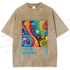 Unisex Yayoi Kusama Multicolor Graffiti Printed Washed Tee