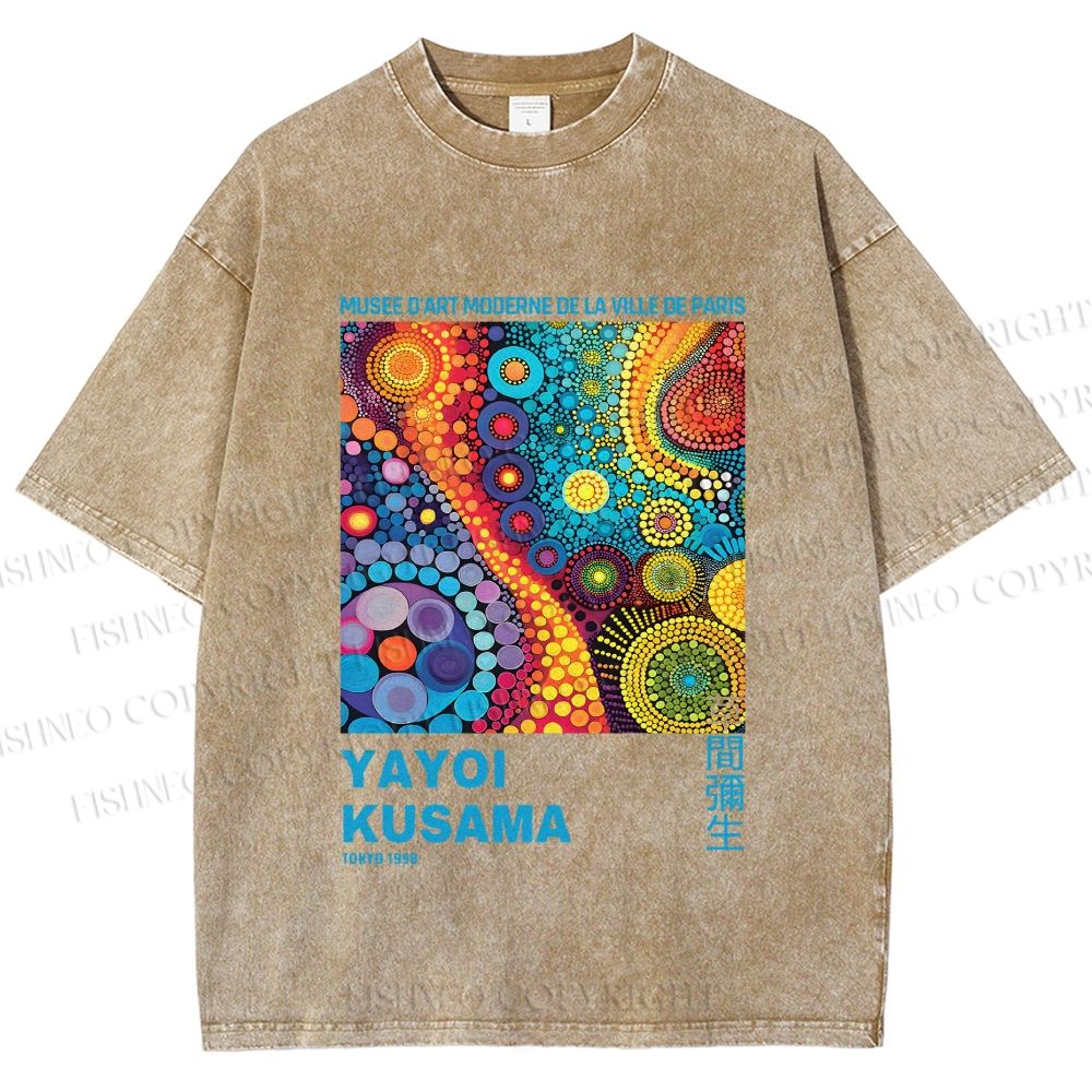 Unisex Yayoi Kusama Multicolor Graffiti Printed Washed Tee