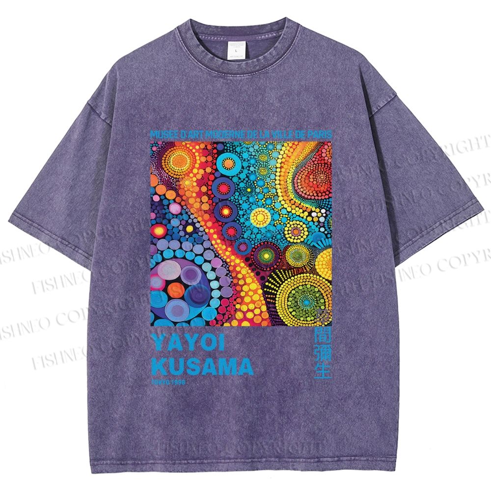 Unisex Yayoi Kusama Multicolor Graffiti Printed Washed Tee