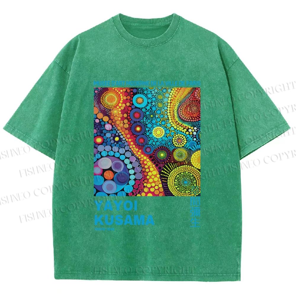 Unisex Yayoi Kusama Multicolor Graffiti Printed Washed Tee