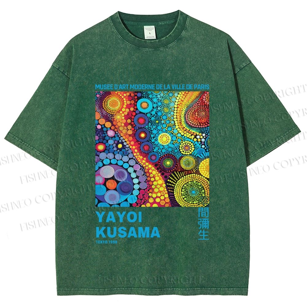 Unisex Yayoi Kusama Multicolor Graffiti Printed Washed Tee