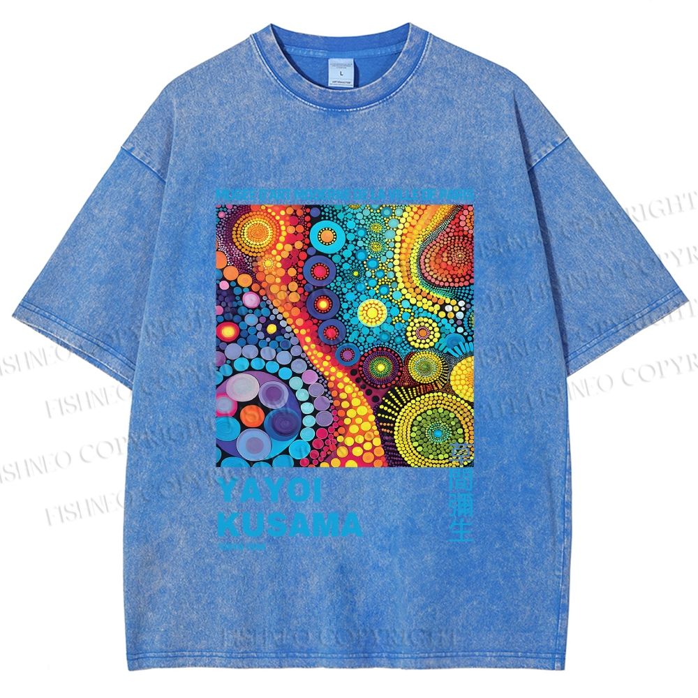 Unisex Yayoi Kusama Multicolor Graffiti Printed Washed Tee