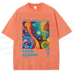 Unisex Yayoi Kusama Multicolor Graffiti Printed Washed Tee