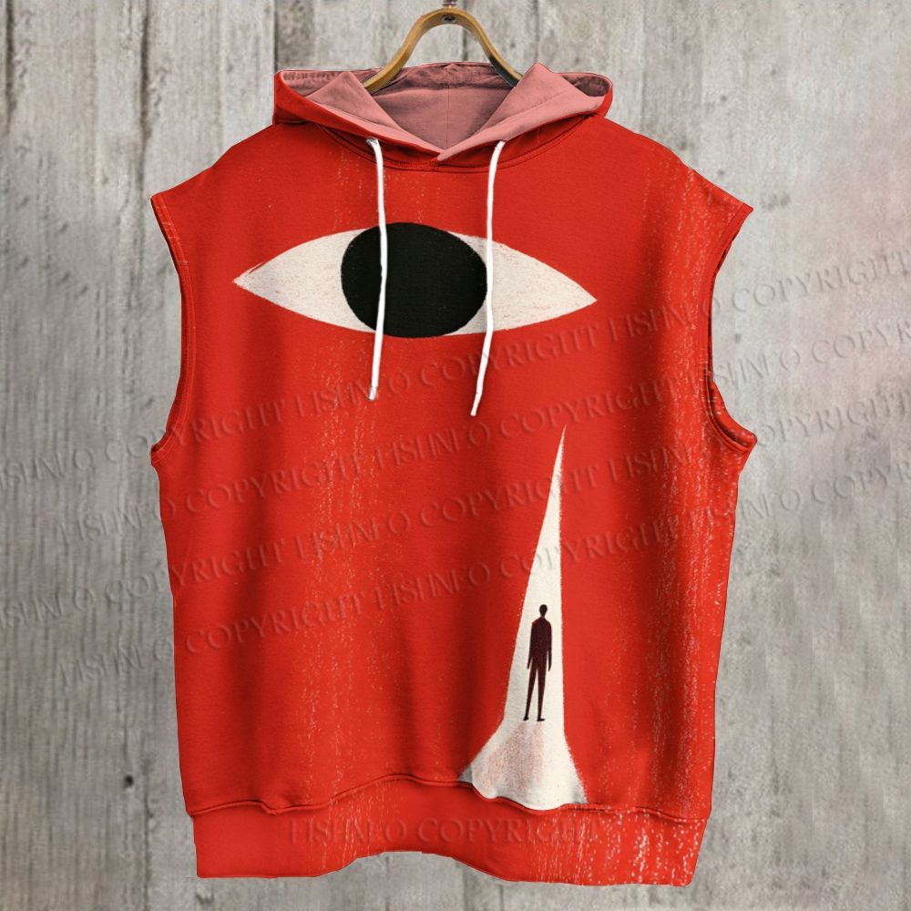 Unisex Giant Eye Printed Sleeveless Hoodie