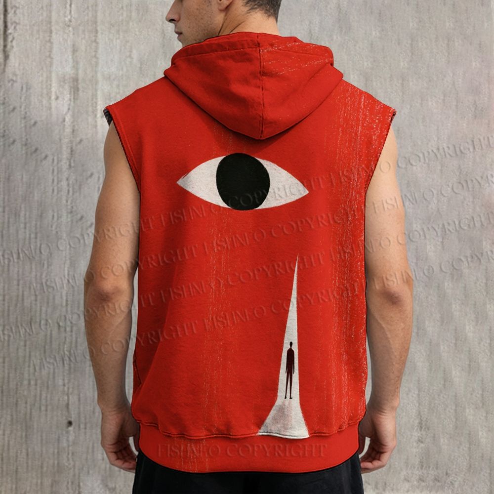 Unisex Giant Eye Printed Sleeveless Hoodie