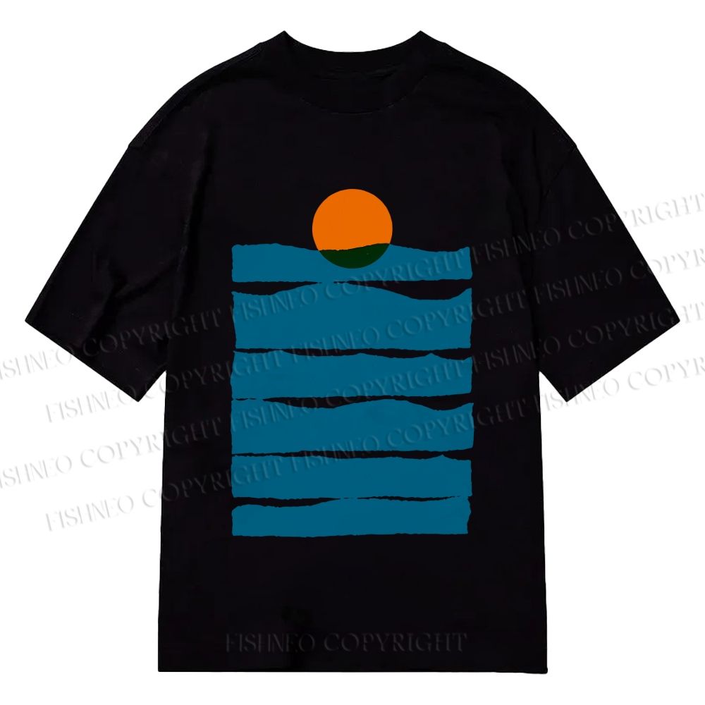 Unisex Classic Cotton Sea Wave Sunset Printed T-shirt