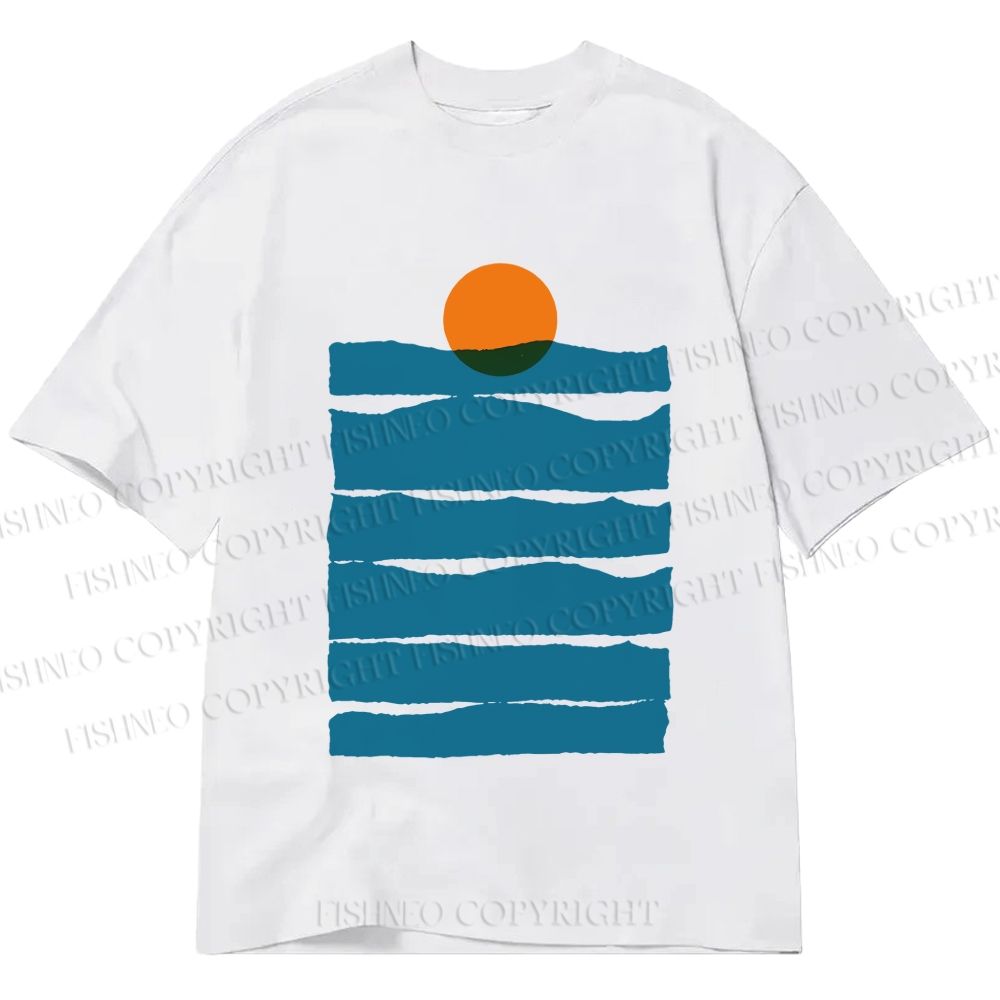 Unisex Classic Cotton Sea Wave Sunset Printed T-shirt
