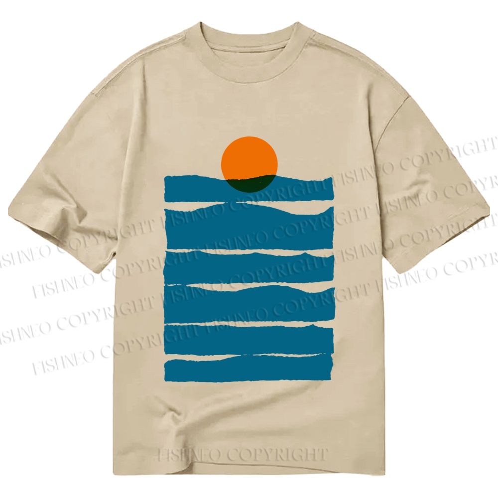 Unisex Classic Cotton Sea Wave Sunset Printed T-shirt