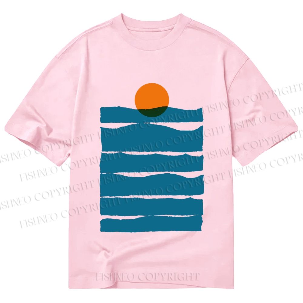 Unisex Classic Cotton Sea Wave Sunset Printed T-shirt