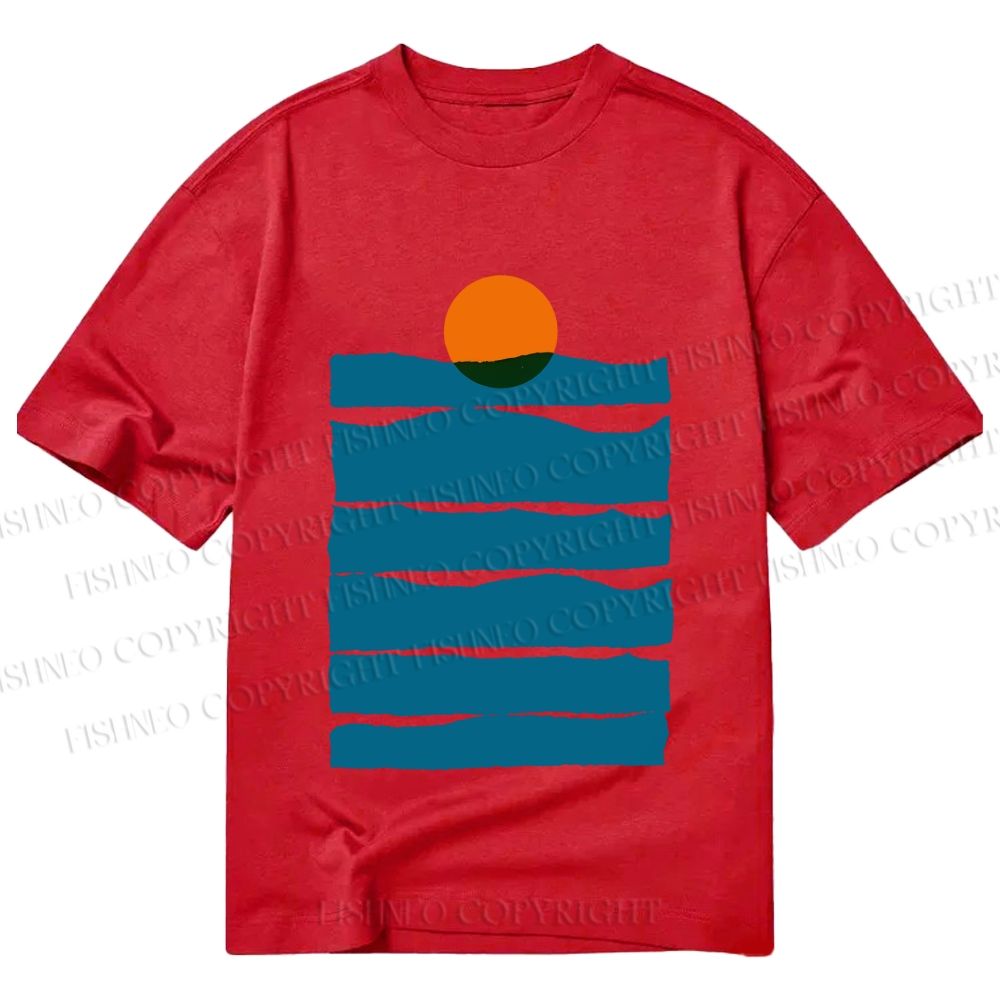 Unisex Classic Cotton Sea Wave Sunset Printed T-shirt