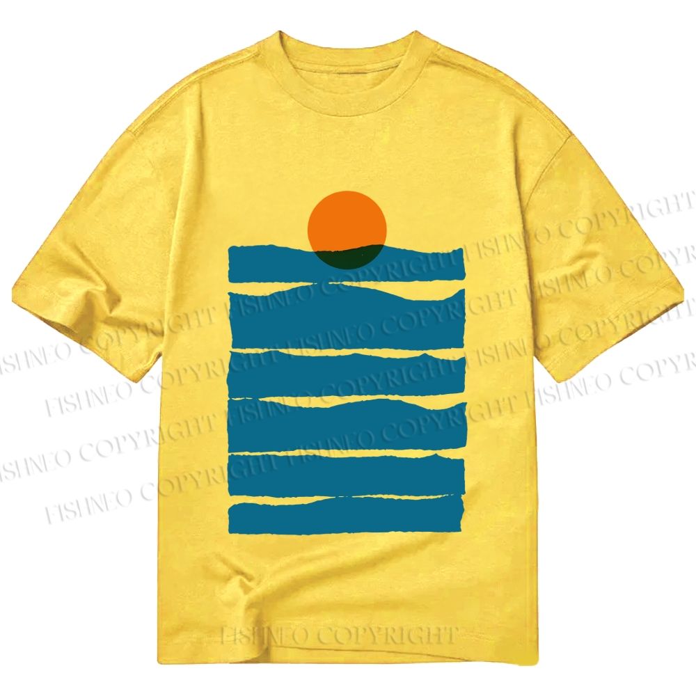 Unisex Classic Cotton Sea Wave Sunset Printed T-shirt