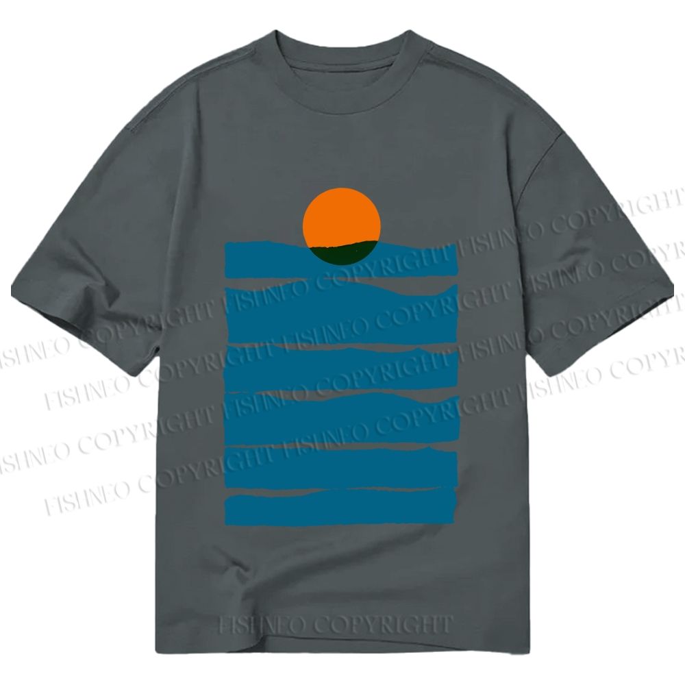 Unisex Classic Cotton Sea Wave Sunset Printed T-shirt