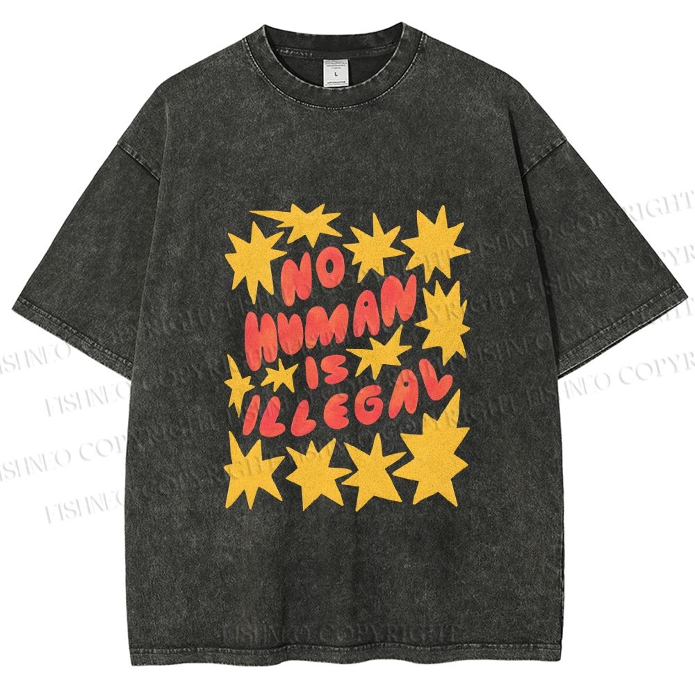 Unisex Pride No Human is Illegal Printed Washed Tee