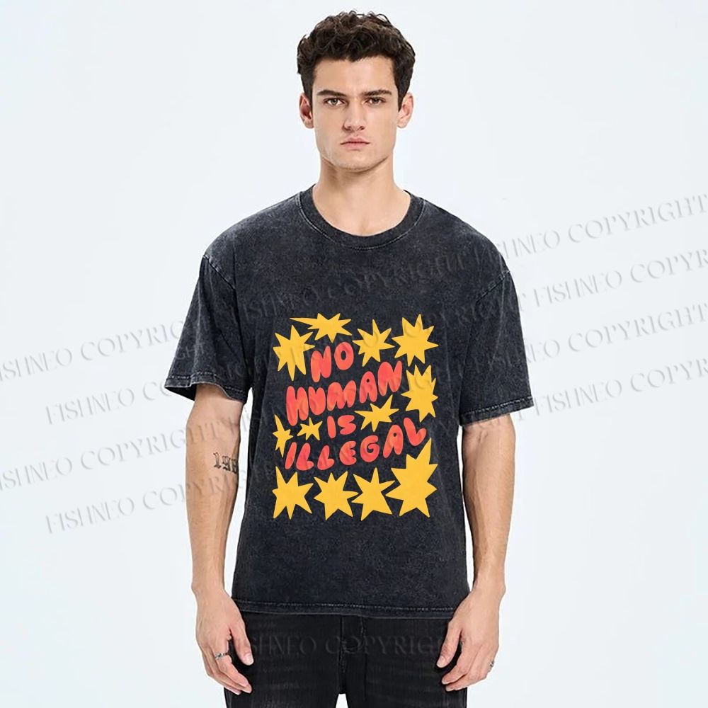 Unisex Pride No Human is Illegal Printed Washed Tee