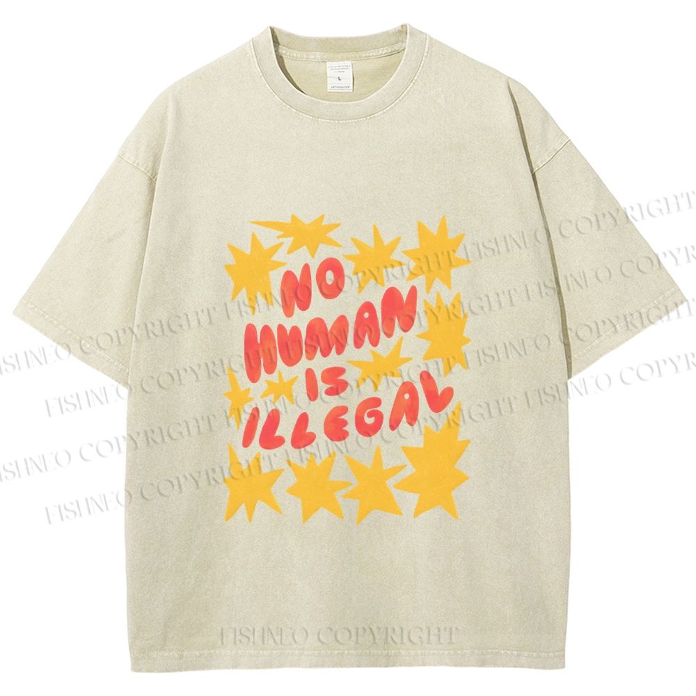 Unisex Pride No Human is Illegal Printed Washed Tee