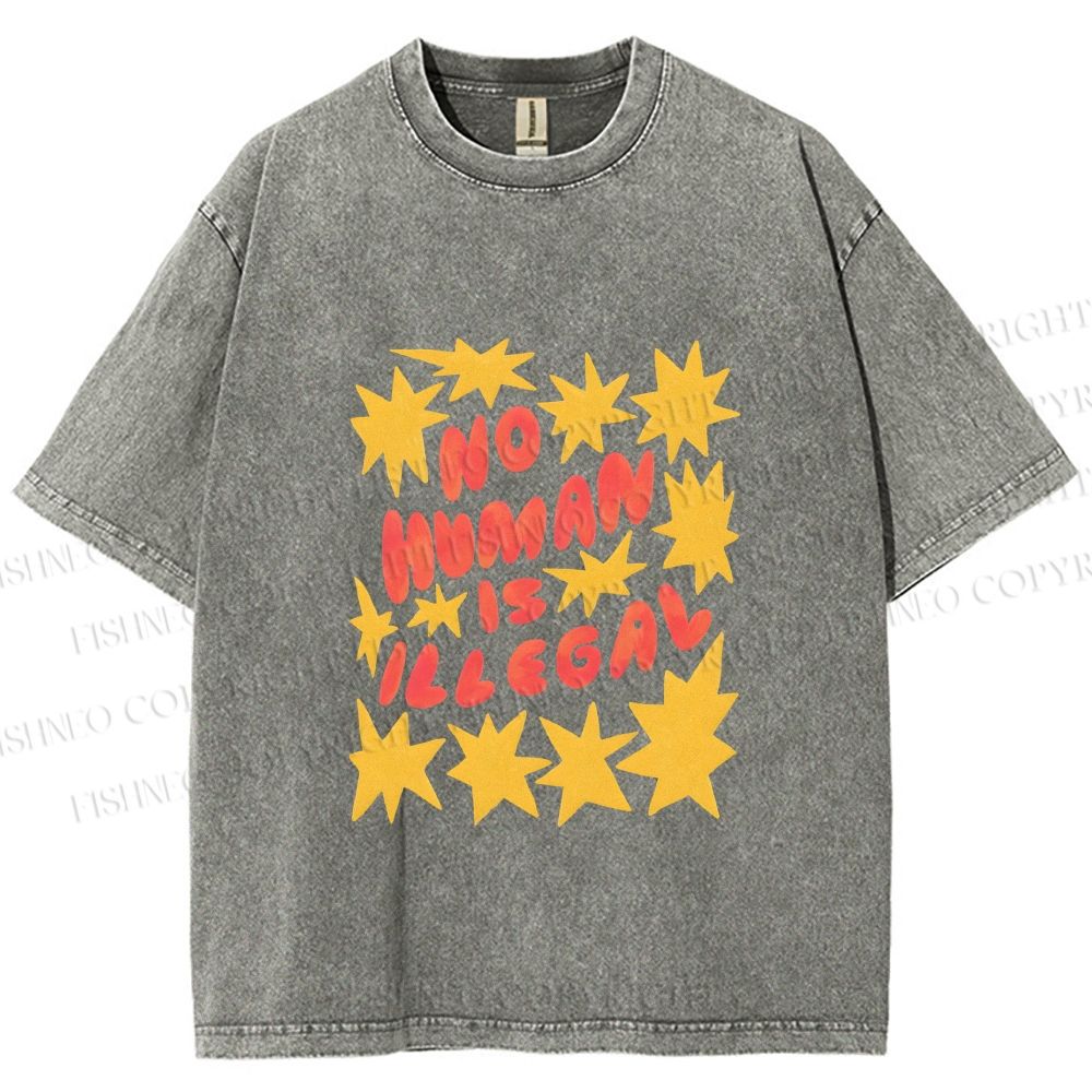 Unisex Pride No Human is Illegal Printed Washed Tee