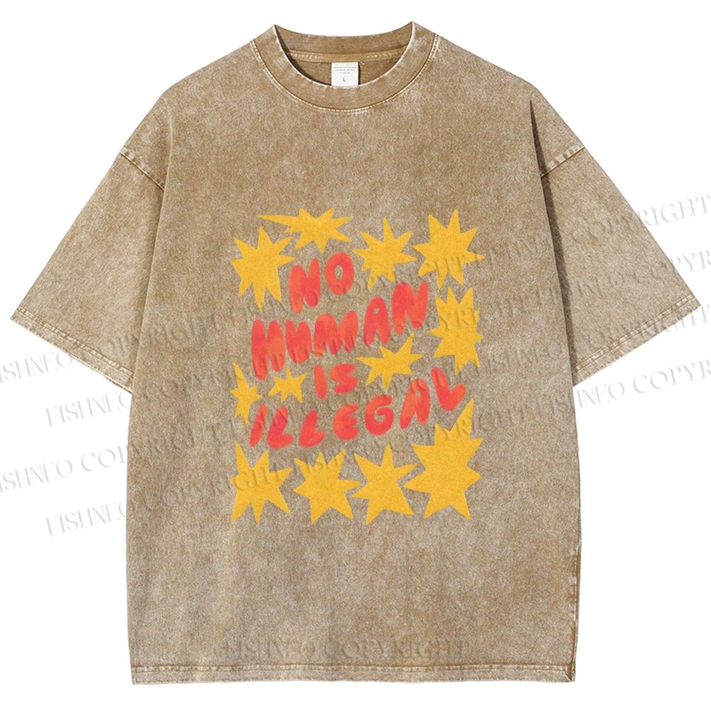 Unisex Pride No Human is Illegal Printed Washed Tee