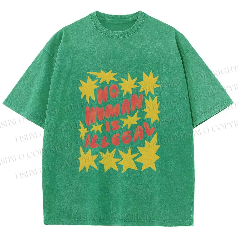 Unisex Pride No Human is Illegal Printed Washed Tee