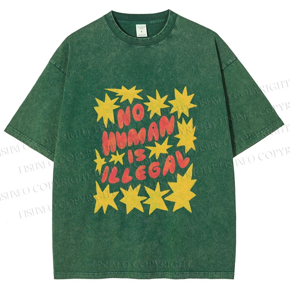 Unisex Pride No Human is Illegal Printed Washed Tee