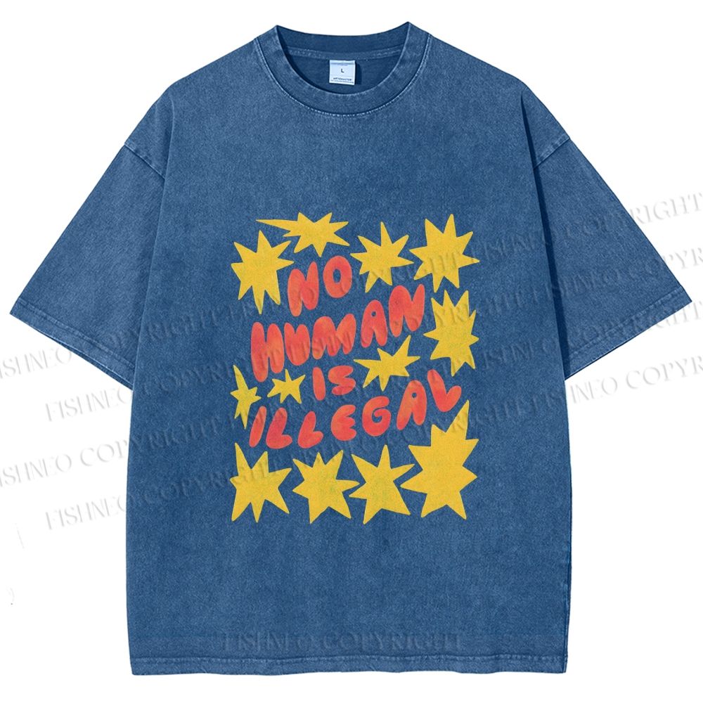 Unisex Pride No Human is Illegal Printed Washed Tee