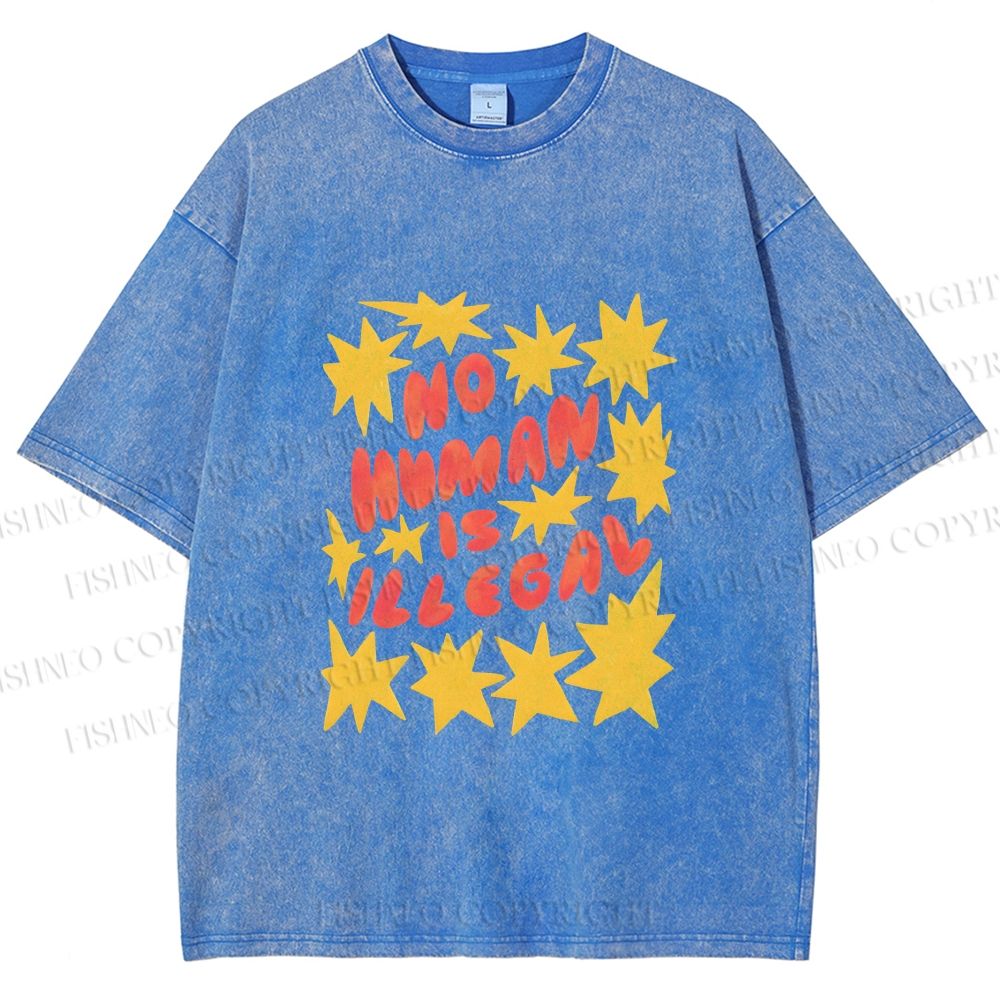 Unisex Pride No Human is Illegal Printed Washed Tee