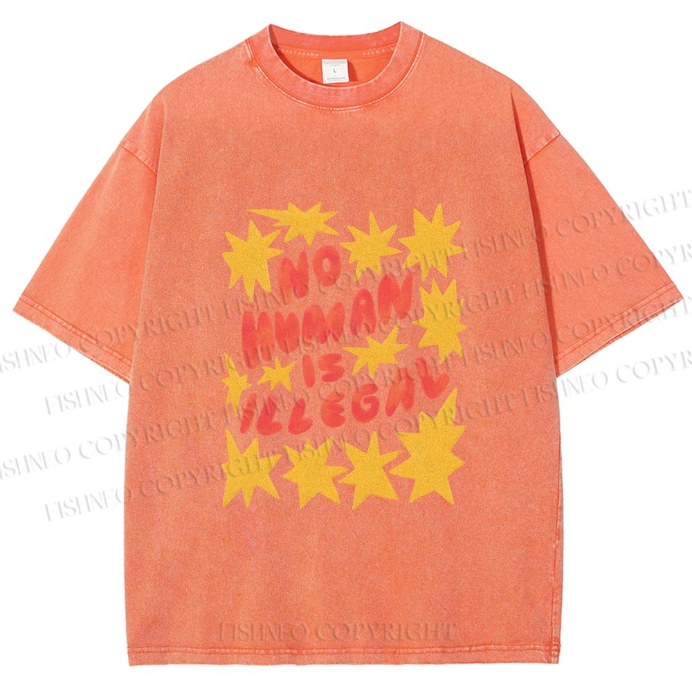 Unisex Pride No Human is Illegal Printed Washed Tee