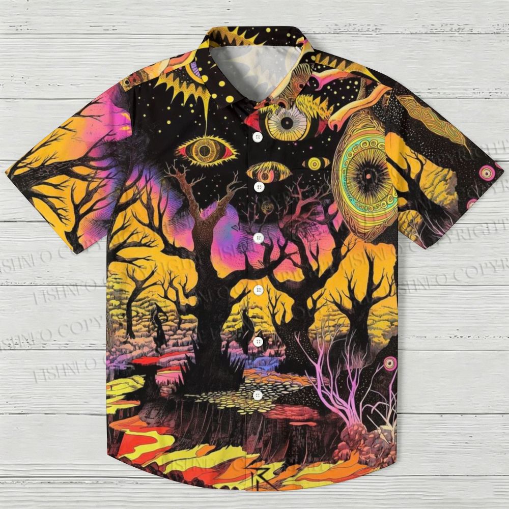Forest with glowing eyes Hawaiian Shirt