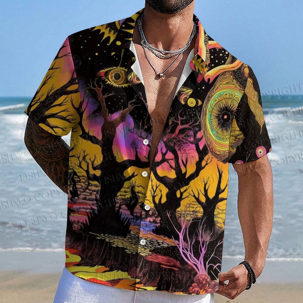 Forest with glowing eyes Hawaiian Shirt
