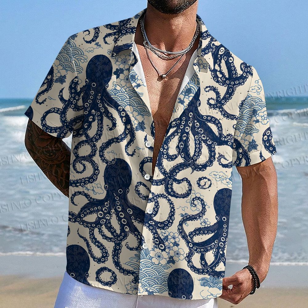 Octopus Print Hawaiian Shirt