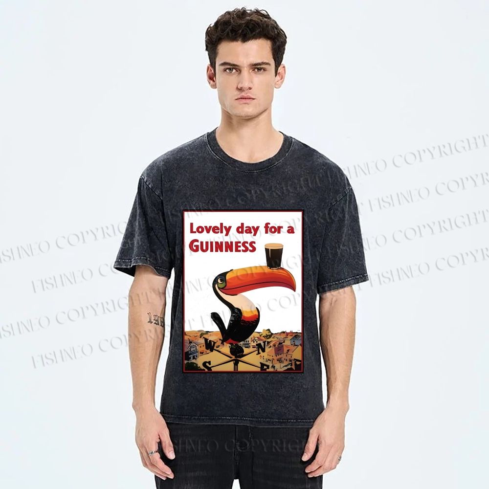 Unisex Lovely Day For A Guinness Printed Washed Tee