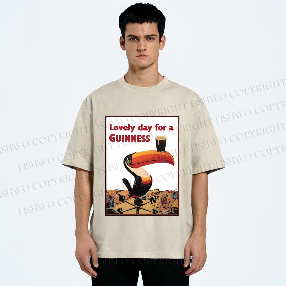 Unisex Lovely Day For A Guinness Printed Washed Tee