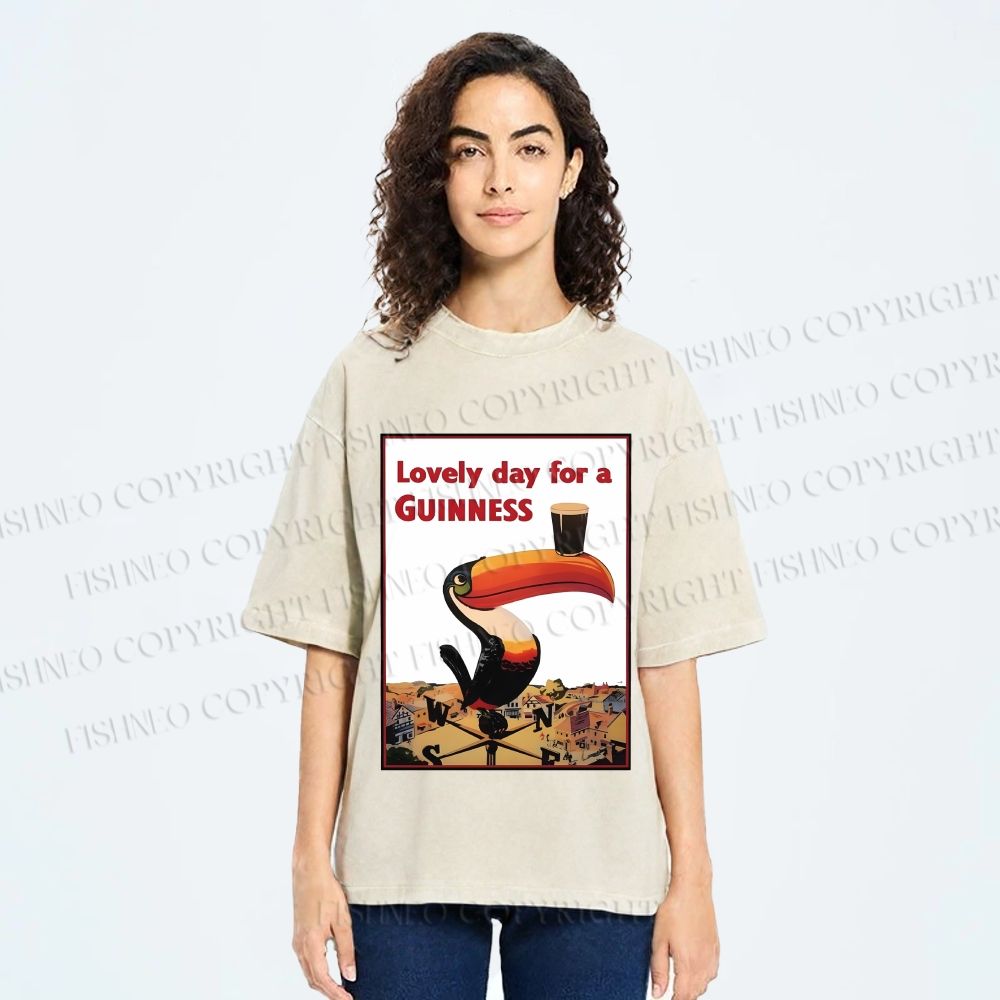 Unisex Lovely Day For A Guinness Printed Washed Tee