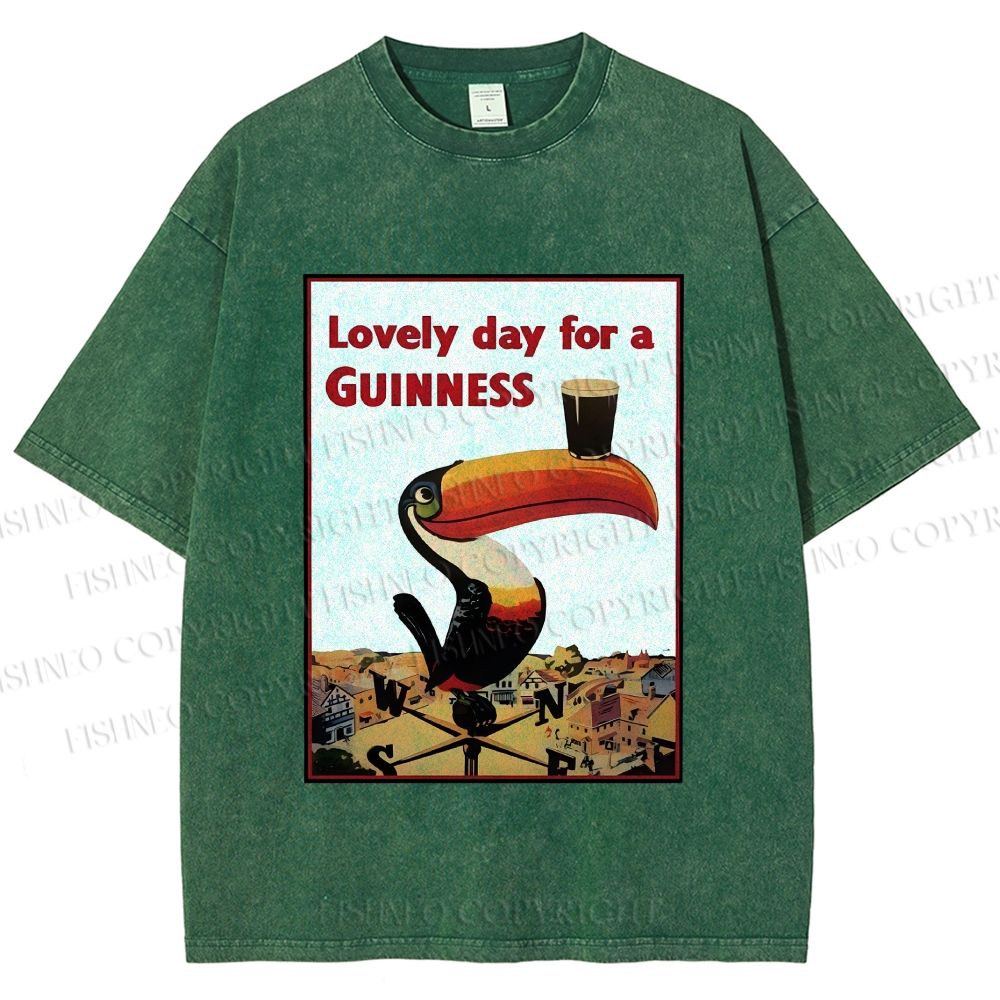 Unisex Lovely Day For A Guinness Printed Washed Tee