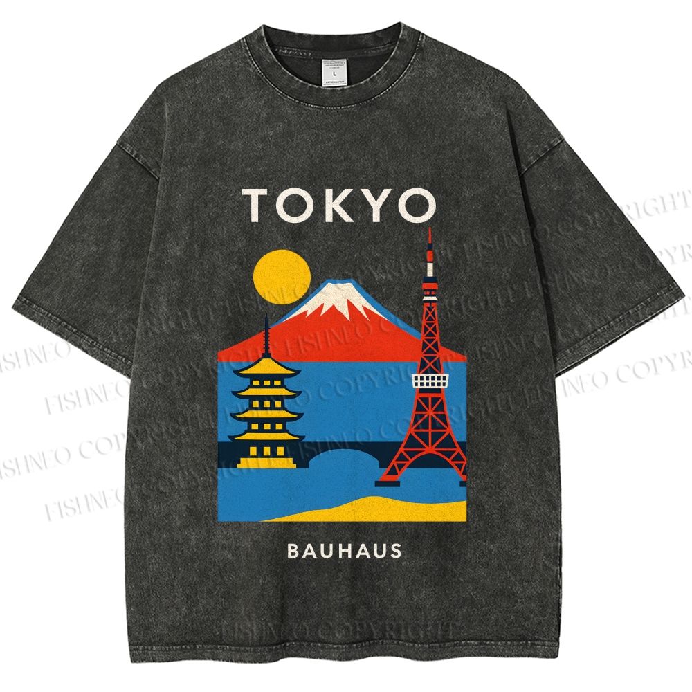 Unisex Tokyo Bauhaus Printed Washed Tee