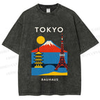 Unisex Tokyo Bauhaus Printed Washed Tee