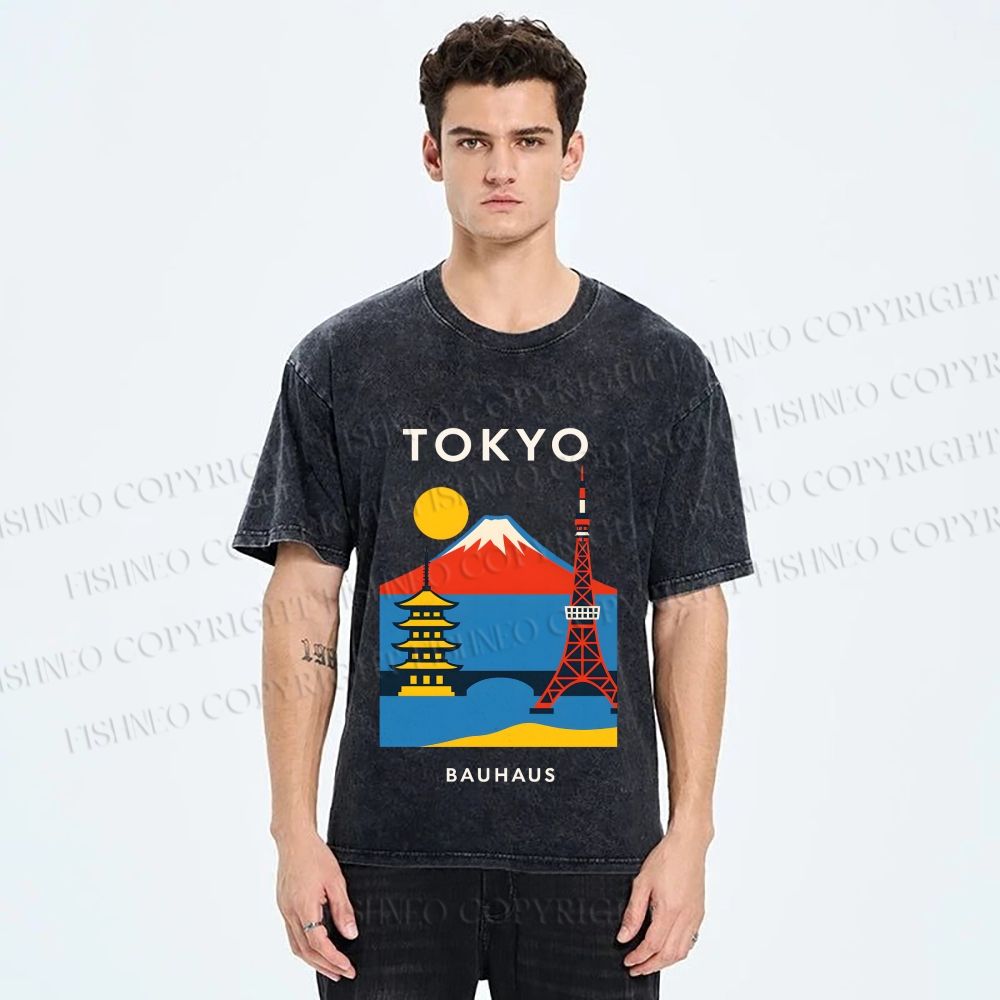 Unisex Tokyo Bauhaus Printed Washed Tee