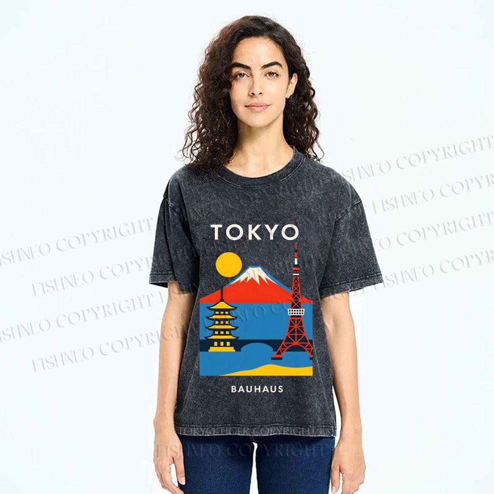 Unisex Tokyo Bauhaus Printed Washed Tee