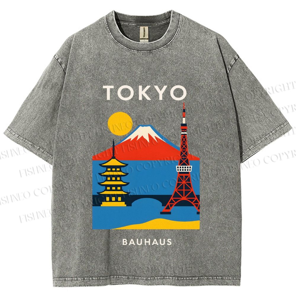 Unisex Tokyo Bauhaus Printed Washed Tee