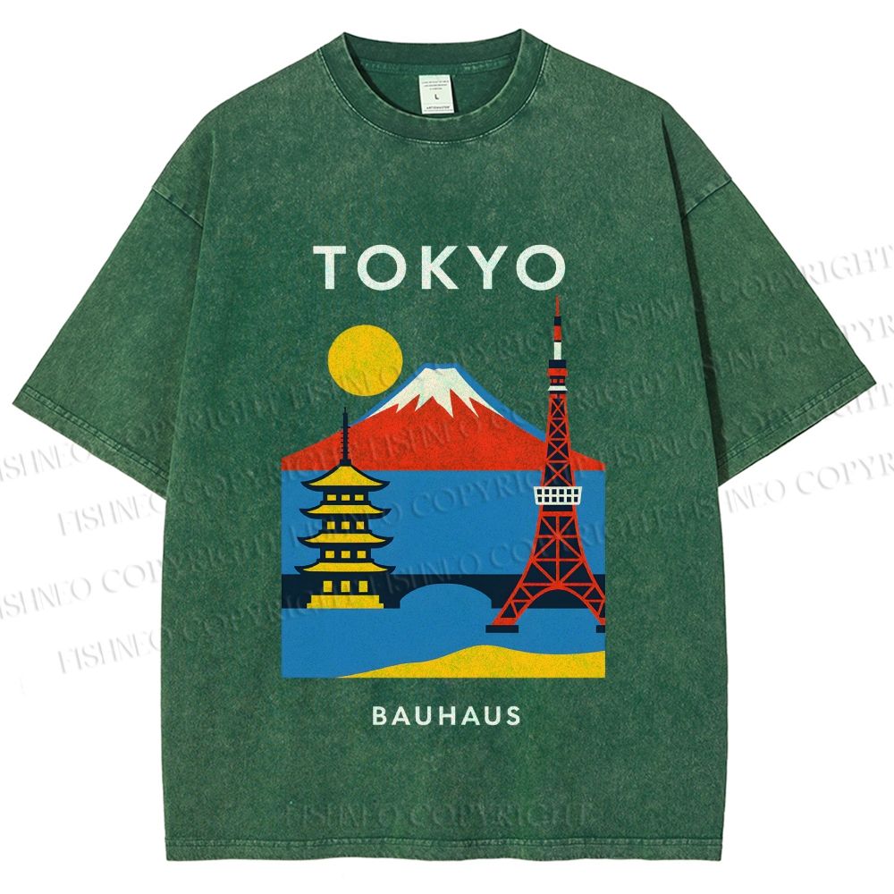 Unisex Tokyo Bauhaus Printed Washed Tee