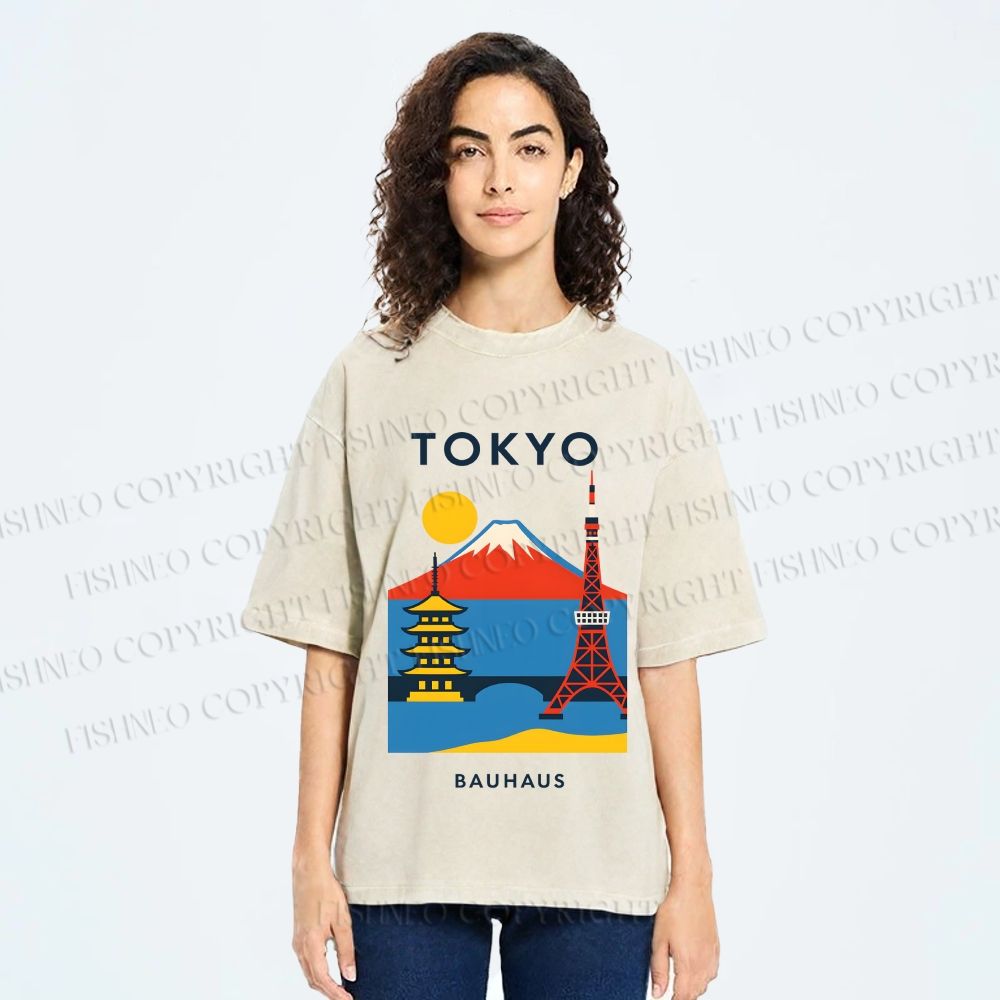 Unisex Tokyo Bauhaus Printed Washed Tee