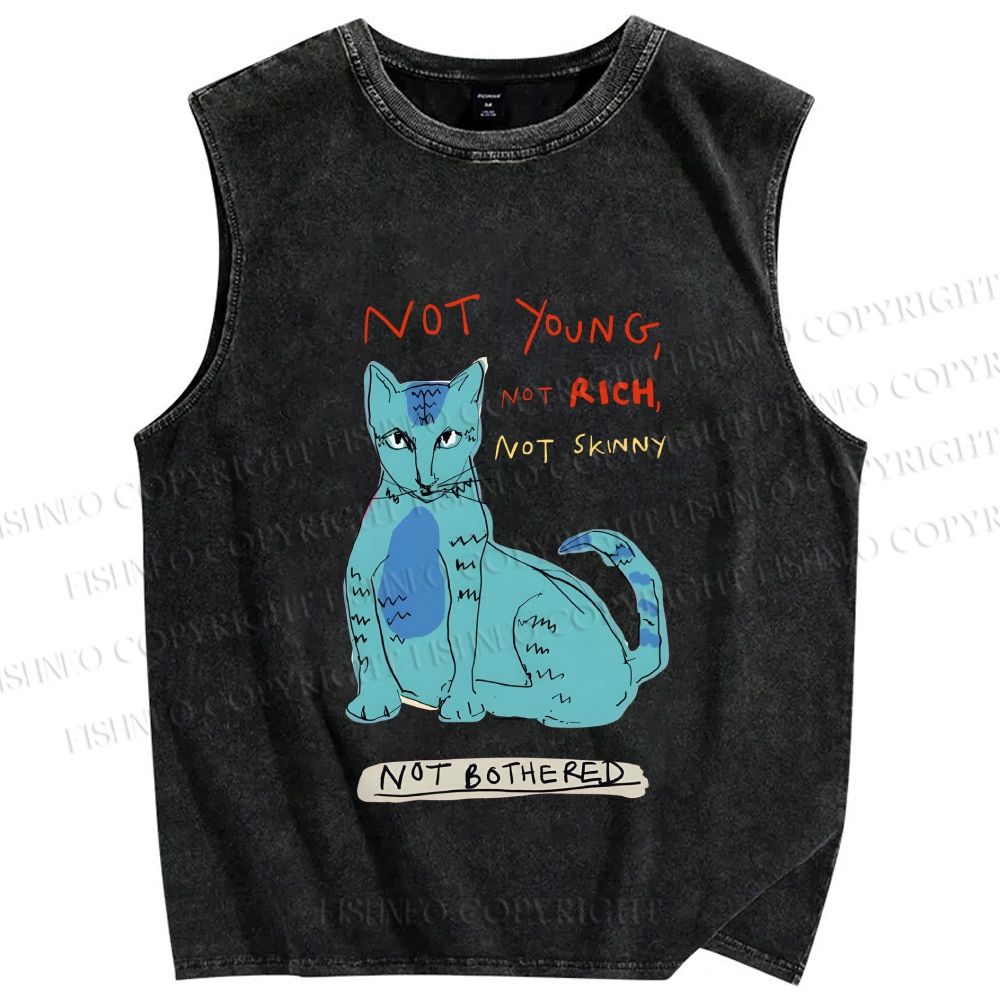 Unisex Cat Printed Washed Tank Top