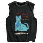 Unisex Cat Printed Washed Tank Top