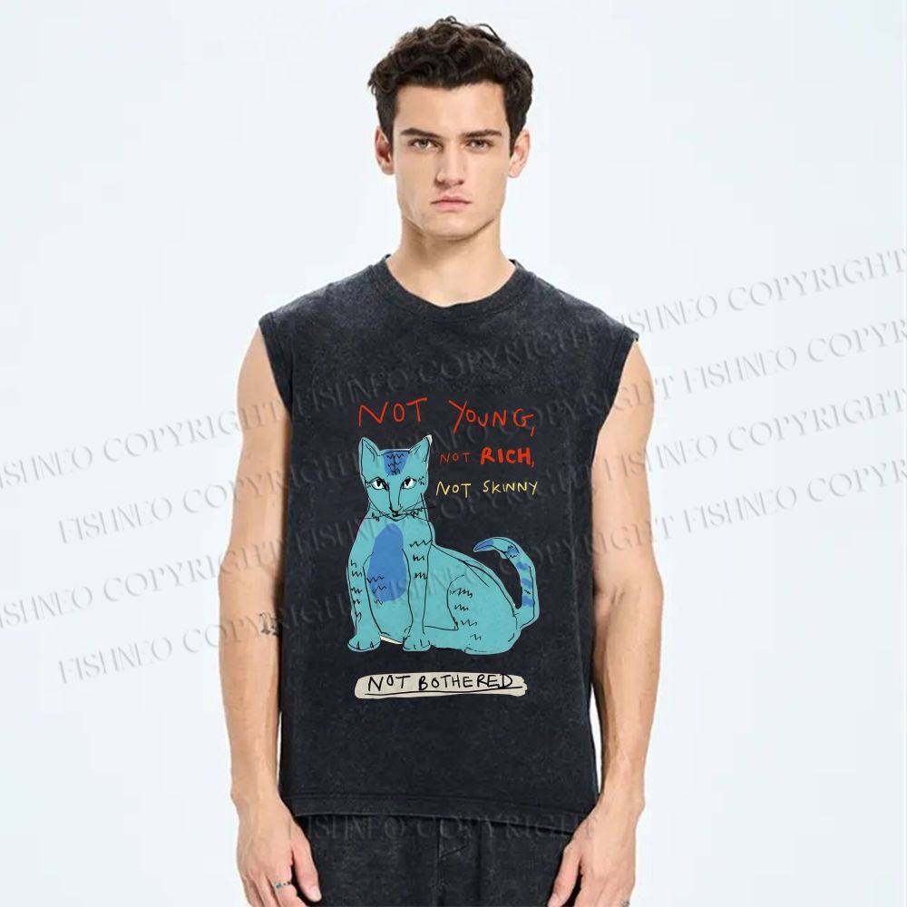 Unisex Cat Printed Washed Tank Top