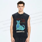 Unisex Cat Printed Washed Tank Top