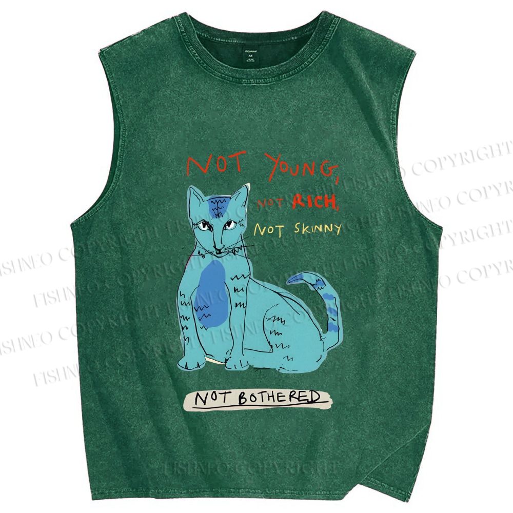 Unisex Cat Printed Washed Tank Top