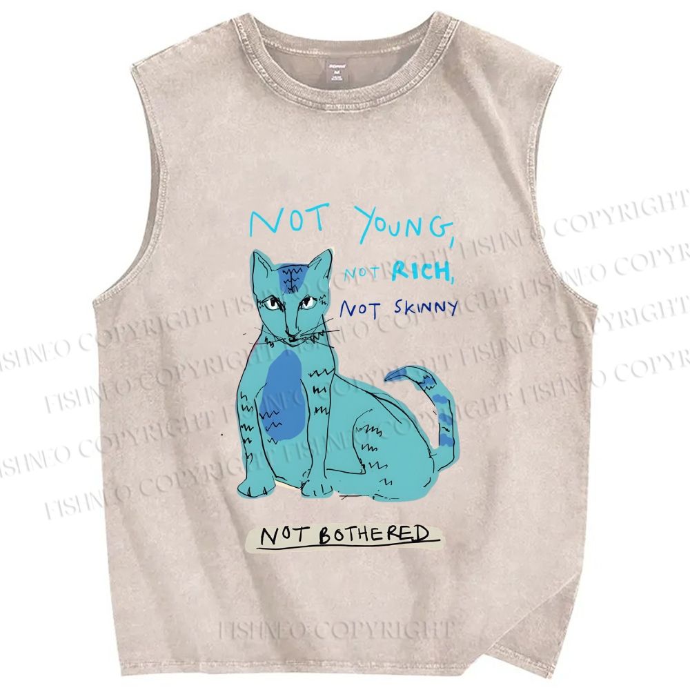 Unisex Cat Printed Washed Tank Top